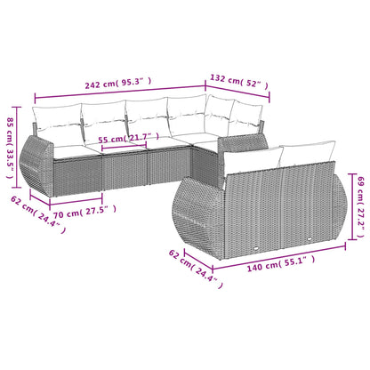 7 pcs conjunto de sofás p/ jardim com almofadões vime PE bege