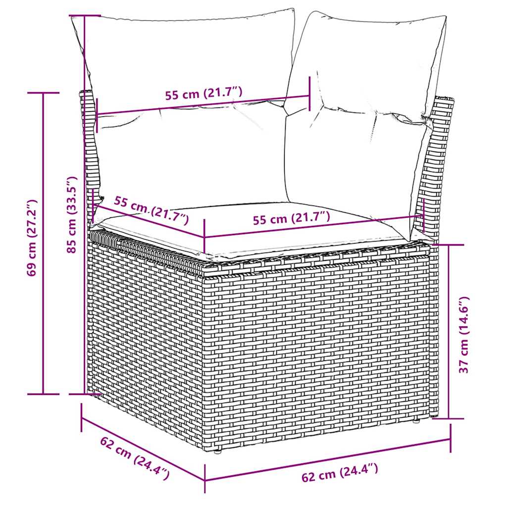 7 pcs conj. sofás jardim com almofadões vime PE cinzento-claro