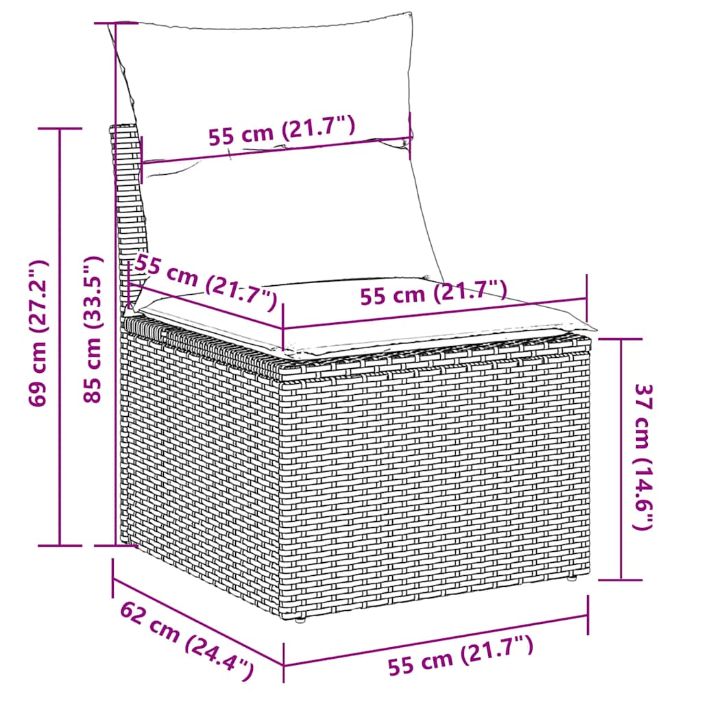 7 pcs conj. sofás jardim com almofadões vime PE cinzento-claro