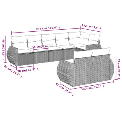 8 pcs conjunto sofás de jardim com almofadões vime PE preto