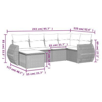 6 pcs conj. sofás jardim com almofadões vime PE cinzento-claro