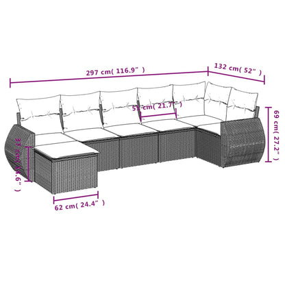 7 pcs conj. sofás jardim com almofadões vime PE cinzento-claro