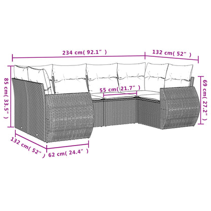 6 pcs conjunto sofás de jardim com almofadões vime cinzento