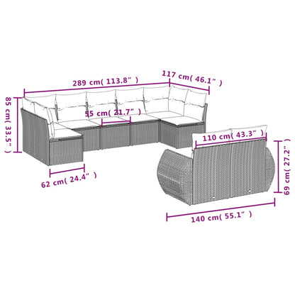 9 pcs conjunto de sofás p/ jardim com almofadões vime PE bege