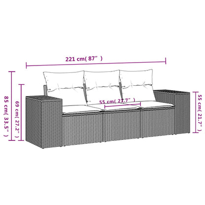 3 pcs conjunto de sofás p/ jardim com almofadões vime PE bege