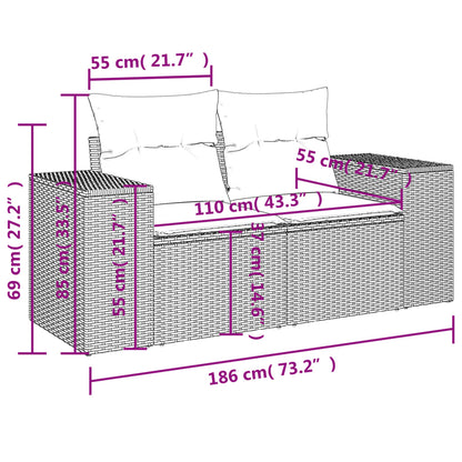 3 pcs conjunto sofás de jardim c/ almofadões vime PE cinzento