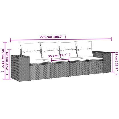 4 pcs conjunto de sofás para jardim c/ almofadões vime PE preto