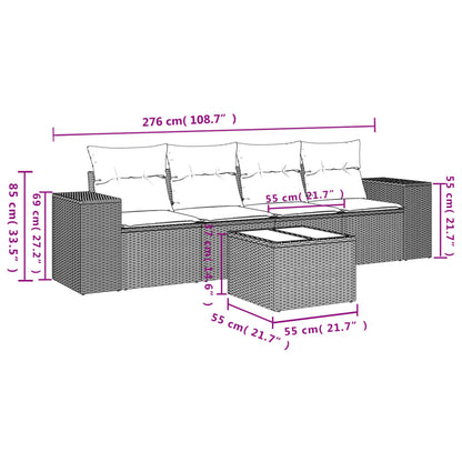 5 pcs conjunto de sofás p/ jardim com almofadões vime PE bege