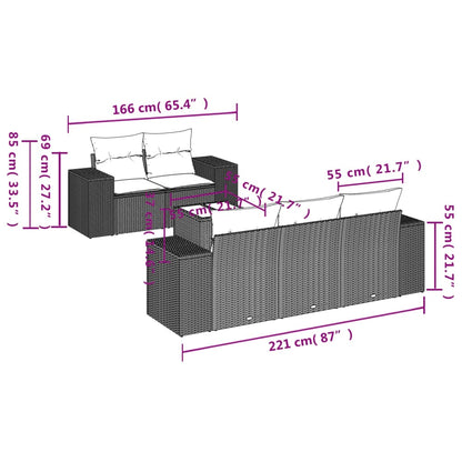 6 pcs conjunto sofás de jardim com almofadões vime cinzento