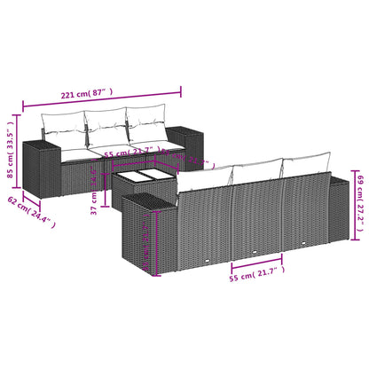 7 pcs conjunto de sofás p/ jardim com almofadões vime PE bege