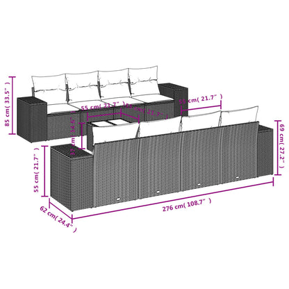 9 pcs conjunto sofás p/ jardim com almofadões vime PE cinzento