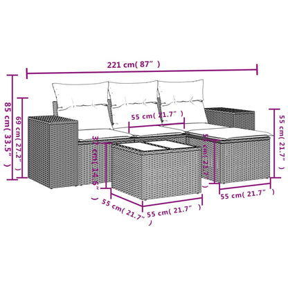 5 pcs conjunto de sofás p/ jardim com almofadões vime PE bege