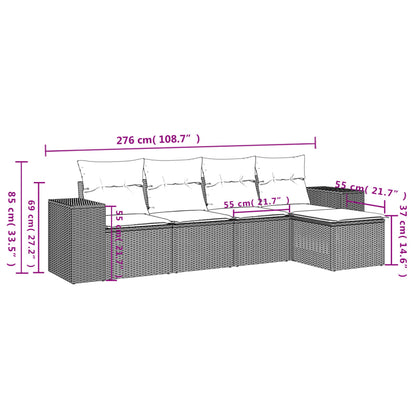 5 pcs conjunto sofás de jardim com almofadões vime PE preto