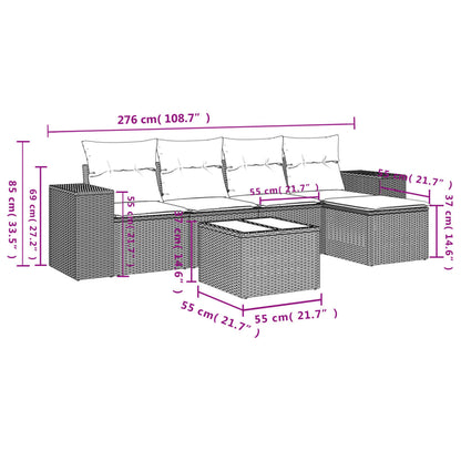 6 pcs conjunto sofás de jardim c/ almofadões vime PE preto