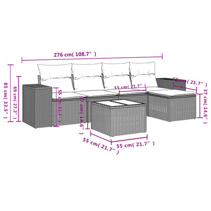 6 pcs conjunto de sofás p/ jardim com almofadões vime PE bege