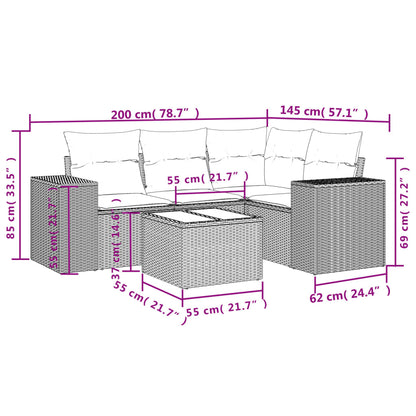 5 pcs conjunto de sofás p/ jardim com almofadões vime PE bege