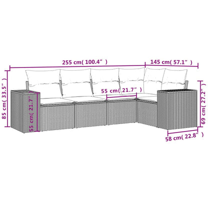 5 pcs conjunto sofás de jardim com almofadões vime PE preto