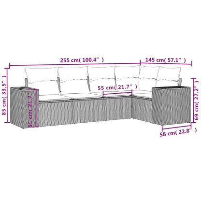 5 pcs conjunto de sofás p/ jardim com almofadões vime PE bege