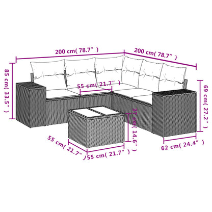 6 pcs conjunto sofás de jardim c/ almofadões vime PE preto