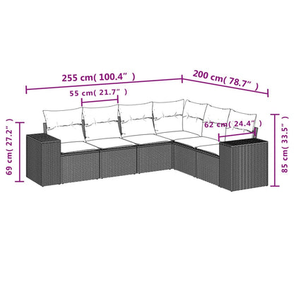 6 pcs conjunto sofás de jardim com almofadões vime cinzento