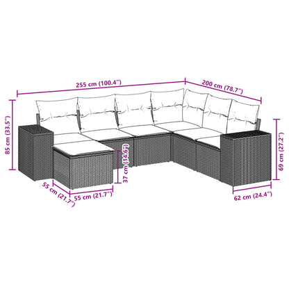 7 pcs conjunto de sofás p/ jardim com almofadões vime PE bege