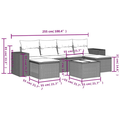 7 pcs conj. sofás jardim com almofadões vime PE cinzento-claro