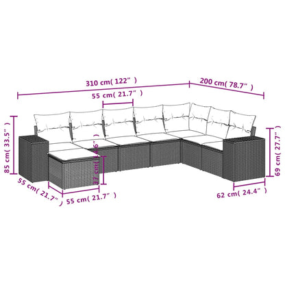 8 pcs conjunto de sofás p/ jardim com almofadões vime PE bege