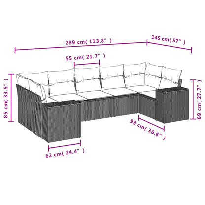 7 pcs conj. sofás jardim com almofadões vime PE cinzento-claro