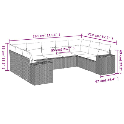 9 pcs conjunto de sofás p/ jardim com almofadões vime PE bege