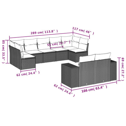 9 pcs conj. sofás jardim com almofadões vime PE cinzento-claro