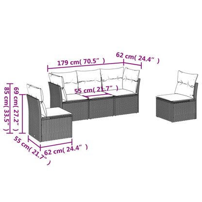 5 pcs conjunto sofás de jardim com almofadões vime PE preto