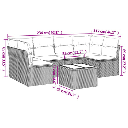 7 pcs conj. sofás jardim com almofadões vime PE cinzento-claro