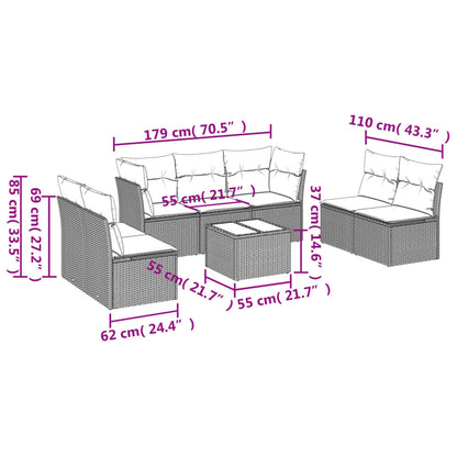 8 pcs conjunto sofás de jardim com almofadões vime PE preto