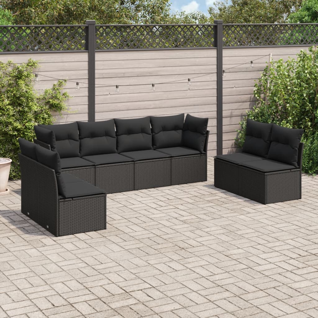 8 pcs conjunto sofás de jardim com almofadões vime PE preto