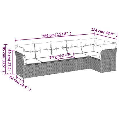 6 pcs conj. sofás jardim com almofadões vime PE cinzento-claro