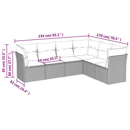 6 pcs conj. sofás jardim com almofadões vime PE cinzento-claro