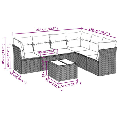 7 pcs conj. sofás jardim com almofadões vime PE cinzento-claro