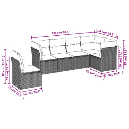 6 pcs conj. sofás jardim com almofadões vime PE cinzento-claro