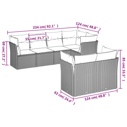 7 pcs conjunto de sofás p/ jardim com almofadões vime PE bege