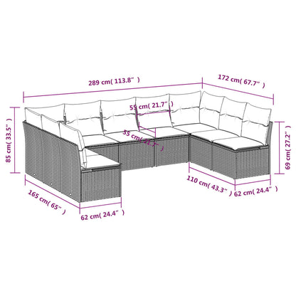 9 pcs conjunto de sofás p/ jardim com almofadões vime PE bege