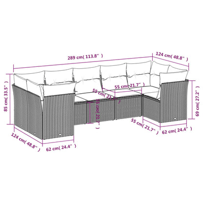 7 pcs conjunto de sofás p/ jardim c/ almofadões vime PE preto