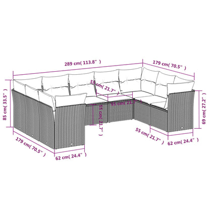 9 pcs conjunto de sofás p/ jardim c/ almofadões vime PE preto