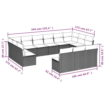 13 pcs conjunto de sofás p/ jardim com almofadões vime PE bege