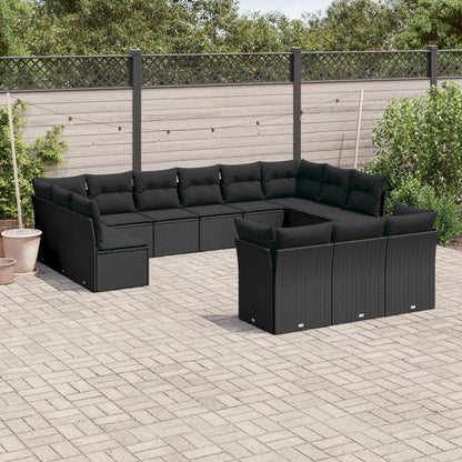 13 pcs conjunto de sofás de jardim com almofadões vime PE preto