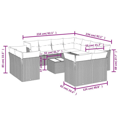 12 pcs conjunto de sofás de jardim c/ almofadões vime PE preto