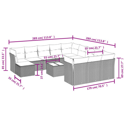 13 pcs conjunto de sofás de jardim com almofadões vime PE preto