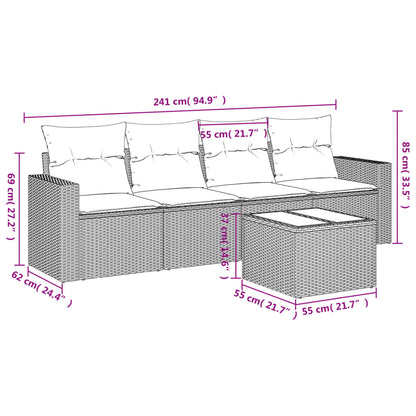 5 pcs conjunto sofás de jardim com almofadões vime PE preto