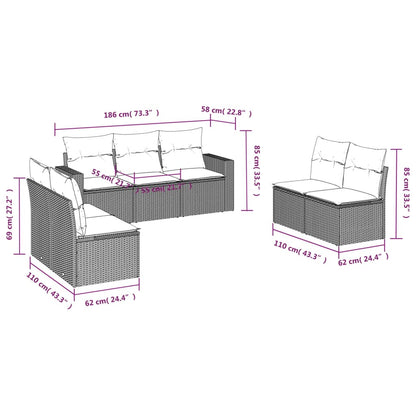 7 pcs conjunto de sofás p/ jardim com almofadões vime PE bege