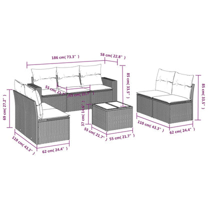 8 pcs conj. sofás jardim c/ almofadões vime PE cinzento-claro