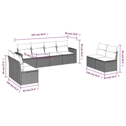 8 pcs conjunto sofás de jardim com almofadões vime PE preto